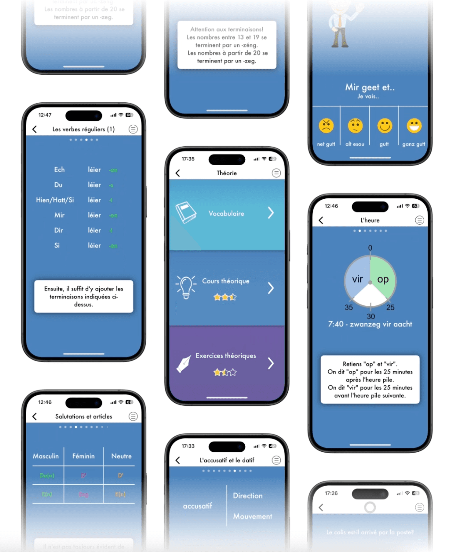 Leçons dans l'application Aurelux