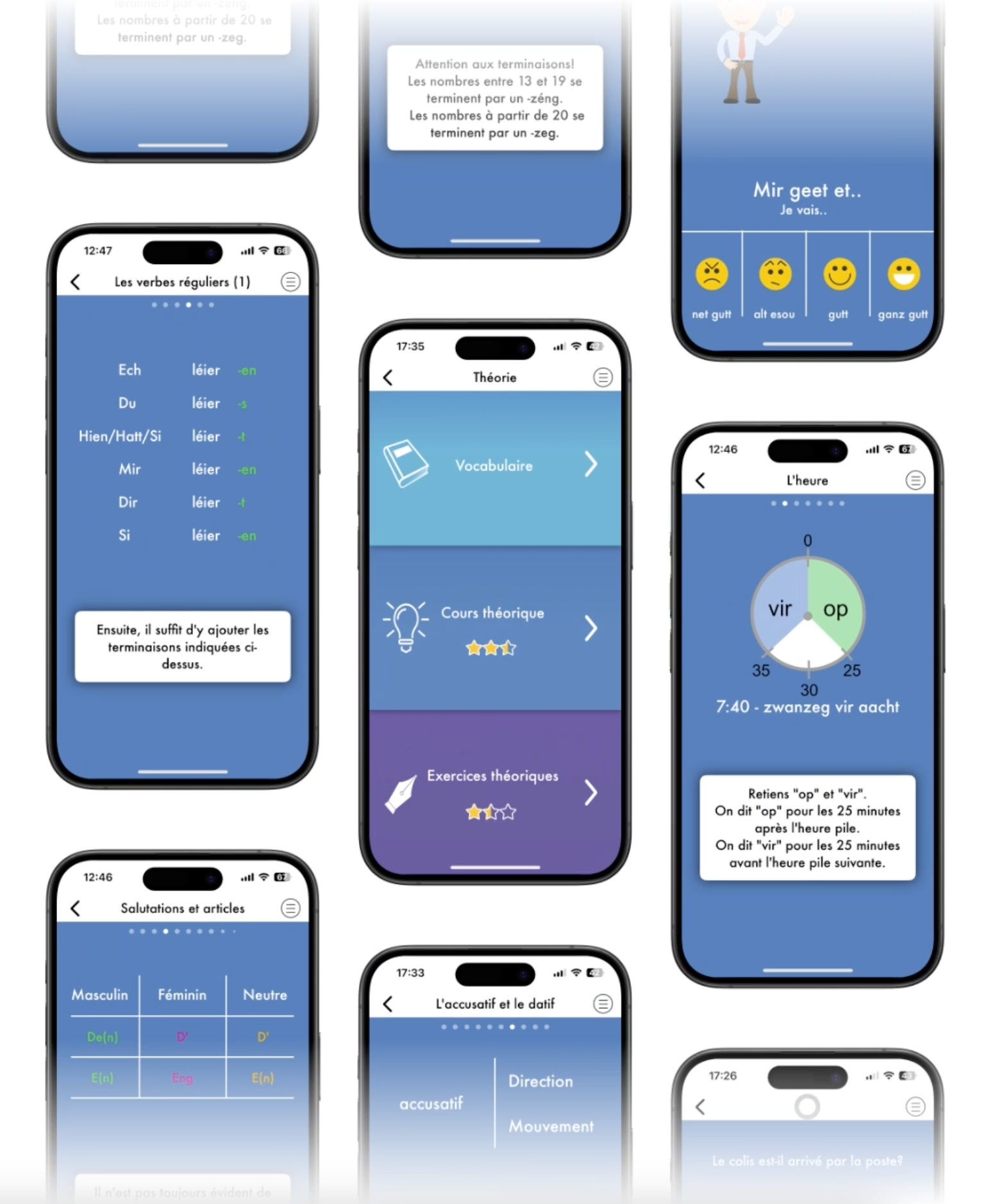 Leçons dans l'application Aurelux